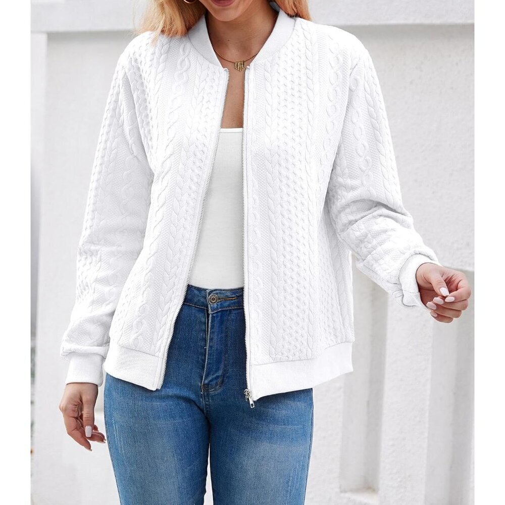 Women's Zip Up Cardigan Sweater Long Sleeve Casual Jacket Large - Picture 6 of 8